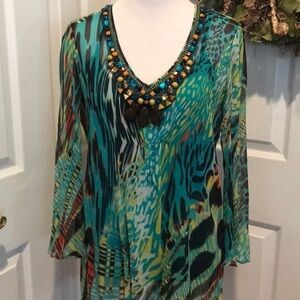 Cache turquoise and vibrant colors beaded tunic